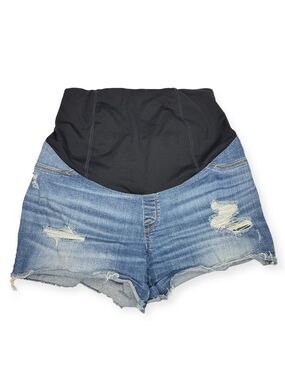 Isabel Maternity Midi Short Distressed Blue Denim Shorts Size 8/29
